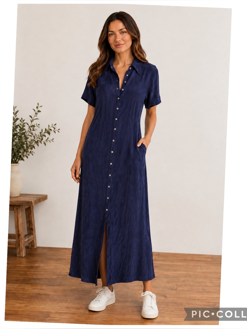 Wild Rose Sport NWT Navy Rayon Snap Front Maxi Dress Size 8 Made USA